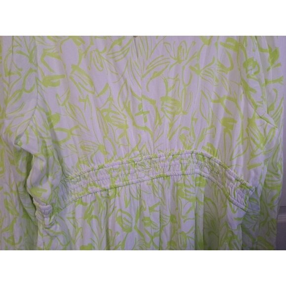 Torrid Women's 4 (4XL) Green White Print Long Sleeve V-Neck Dress New W/O Tags - Picture 7 of 14